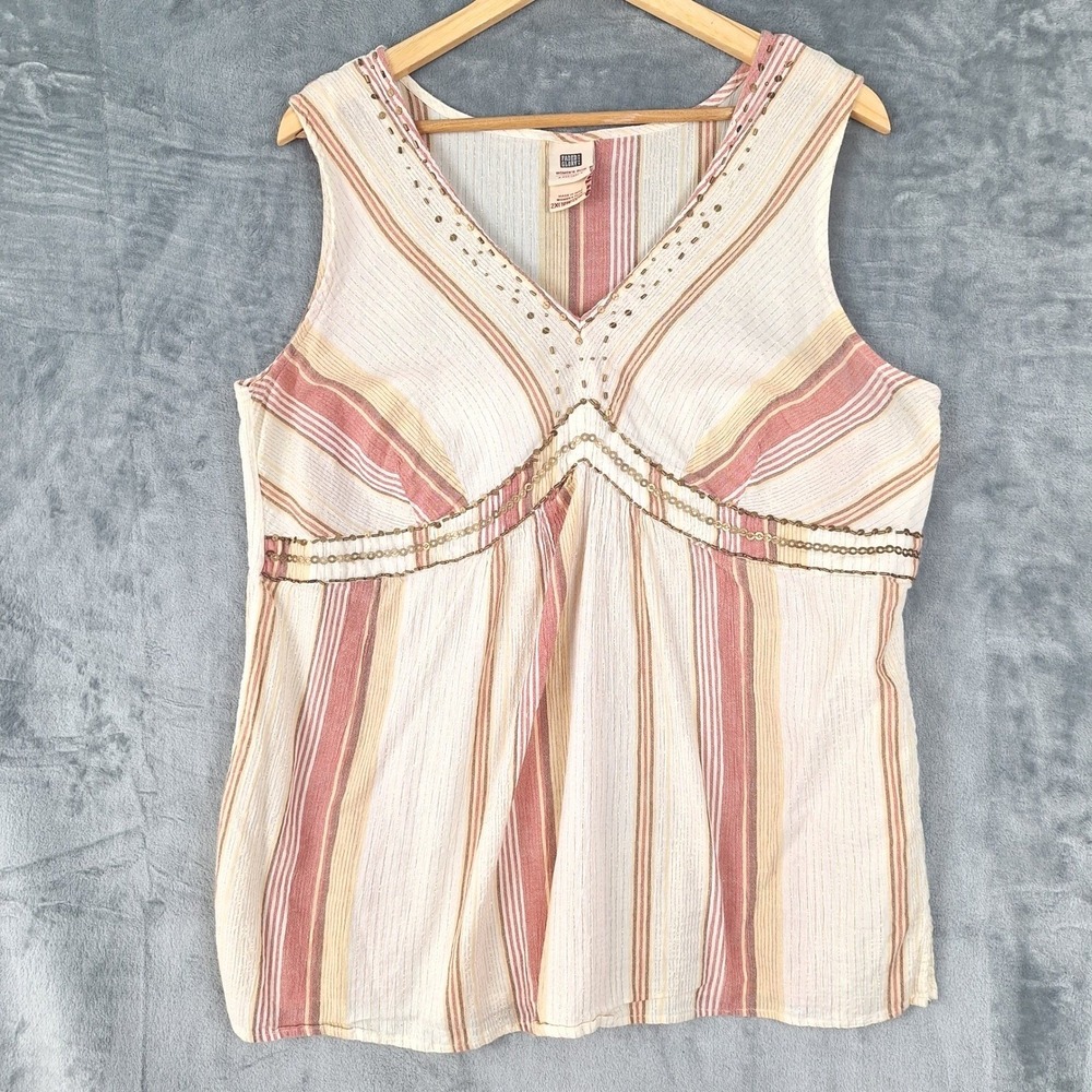 Vintage Womens Top 2X Babydoll Y2K Boho Chic Hippie Metallic Gauze Beaded Sequin